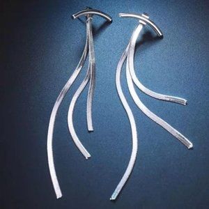 NEW STERLING SILVER TASSEL BAR LONG ARC EARRINGS, NICE EARRINGS, CUTE EARRINGS